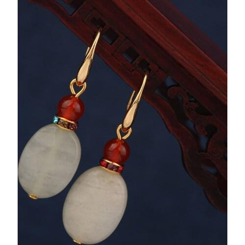 Ethnic natural stone red drop earrings crystal серьги for women and girl jewelry