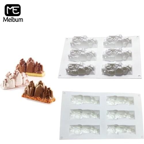 Meibum 6 Cavity Ice Cliff Snow Mountain Silicone Mold DIY Fondant Chocolate Mousse Dessert Mould Cake Decorating Modle Bakeware