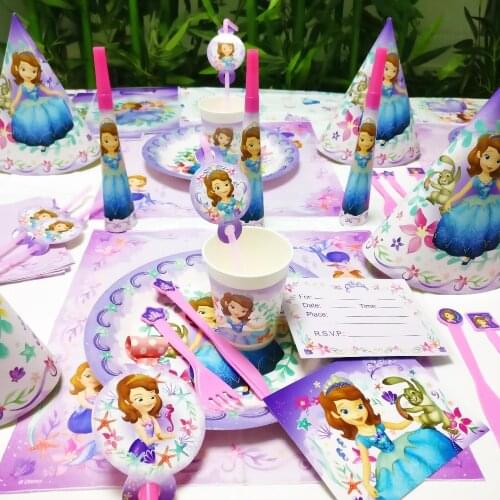 Sofia Princess Sofia Kids Birthday Party Decoration Set Party Supplies cup plate banner hat straw loot bag fork napkin