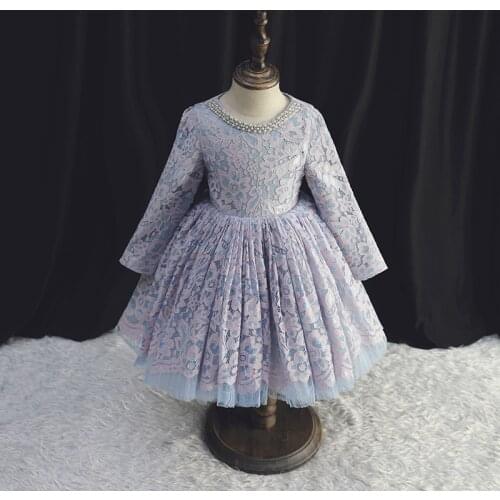 Baptism Party Dresses for Baptism Beads Infant Baby Girl Dress Long Sleeve Birthday Gown Lace Pageant Vestido Princess Clothes