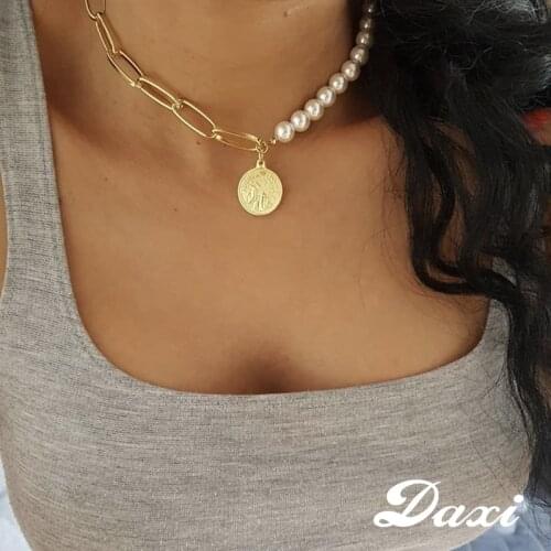 DAXI pearl Gold Layered Chain Necklace Pendant Necklaces For Women Punk Necklaces For Women Jewelry Aesthetic Thick Necklace
