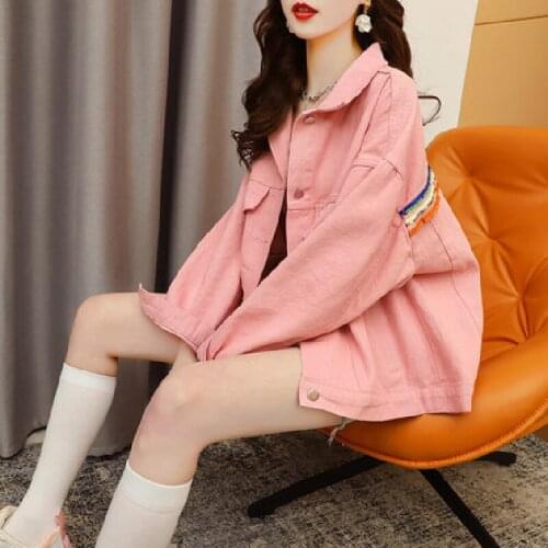 Spring Autumn Short Long Sleeve Harajuku Denim Jacket Womens 2021 New Korean Fashion Loose Casual All-Match Jeans Coat Female