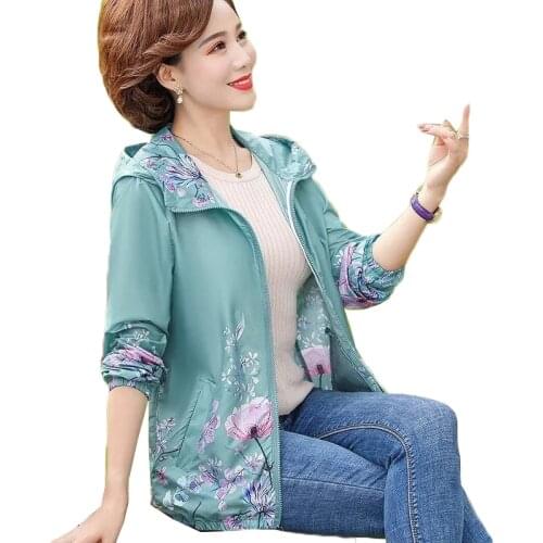Womens Fashion Summer Tops Coat Hooded Printing Breathable Thin Sun Protection Clothing Loose Plus Size 4XL Sunscreen Jacket 145