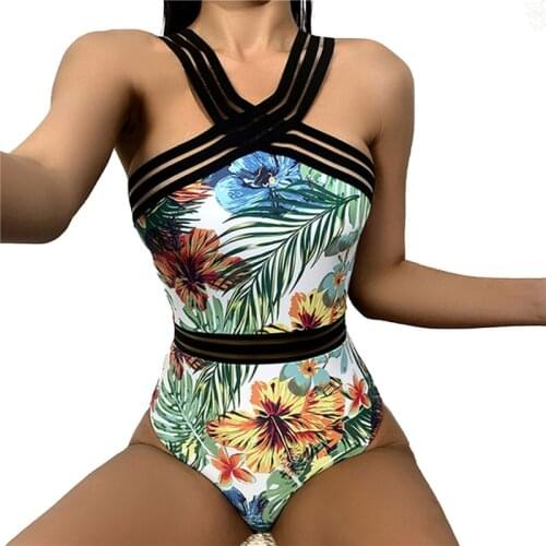 Women’s Plant Printing One-piece Swimsuit Personality Backless High-waist Slim Fit Swimming Suit For Women Maio Feminino Praia