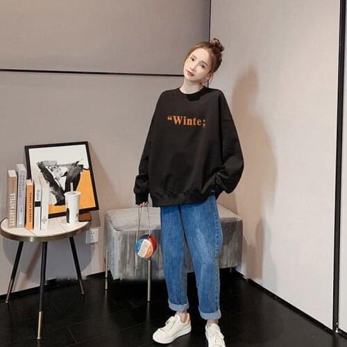 Spring And Autumn New Sweater WomenS Tide Ins Long-Sleeved Tops Women Loose Round Neck Pullover Capless Mid-Length