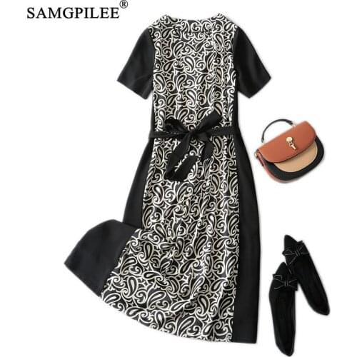 Summer Clothes For Women 2021 New Fashion V-neck Retro Cashew Flower Pattern Belt Over The Knee Knee Length Plus Size Dresses