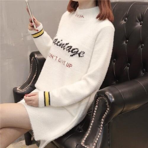 Women Turtleneck Knitted Dress 2019 Autumn Winter Clothes Korean Elegant Loose Long Sleeve Large Size Ladies Sweater Dresses P98