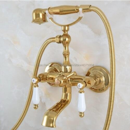 Gold Color Brass Wall Mounted Bathroom Clawfoot Bathtub Faucet & Hand Shower Basin Sink Mixer Tap & Hand Shower Nna864