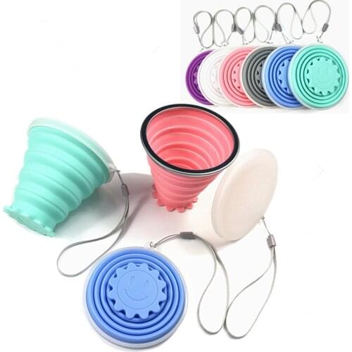 1Pc 250ML Folding Cups Coloured Portable Outdoor Coffee Handcup Silicone Retractable Cartoon Cover Travel Drinking Ware Mug