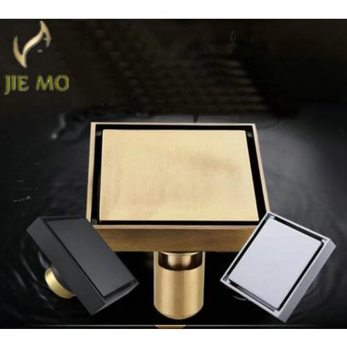 10x10cm Floor Drains Square Shower Drain Brass Floor Drain Trap Waste Grate With Hair Strainer chrome/gold/black floor drain