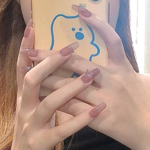 24pcs 3D Butterfly Fake Nails Patch Glue Type Removable Long Paragraph Fashion Artificial Manicure Fully Covered Nail Decoration