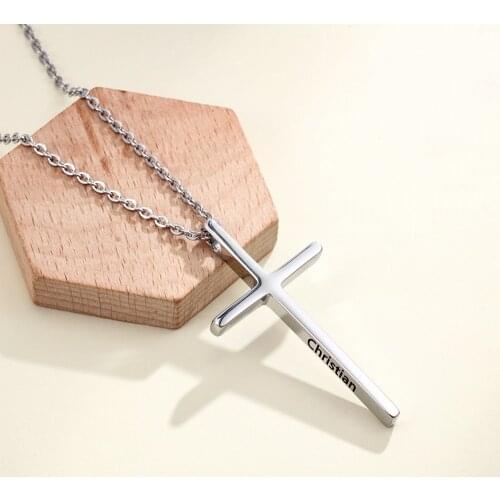316L Stainless Steel Cross Pendant Necklace for Men Women Engraved Custom Minimalist Jewelry Prayer Necklaces Chokers Silver