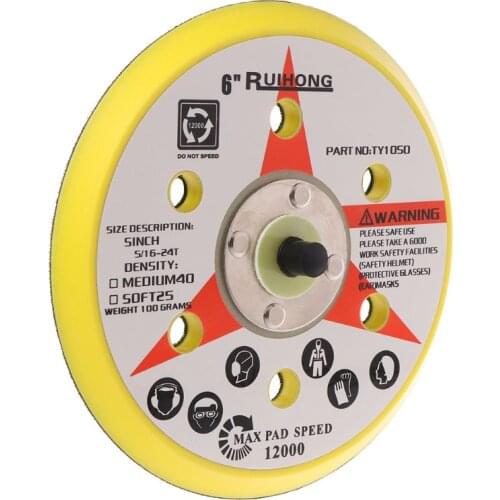 6 Inch 6 Holes Backup Sanding Pad Sanding Disc Backing Pad 5/16\"-24 Thread Hook and Loop Abrasive Tools Grinder Accessories