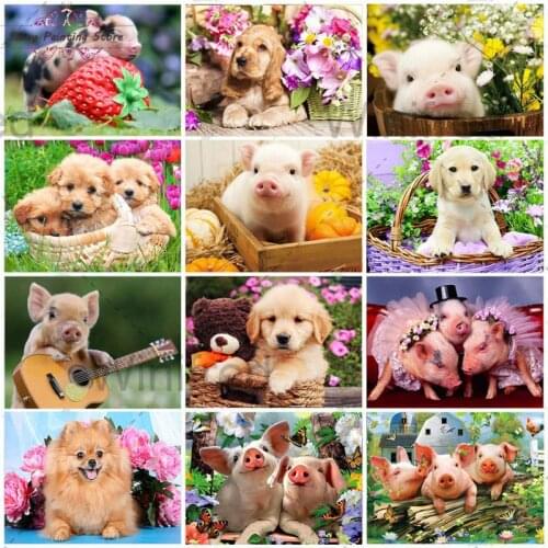 Diamond Painting Cute Pig Dog Full Square Round Drill 5D DIY Diamond Embroidery Cross Stitch Golden Retriever Pet Animal Picture
