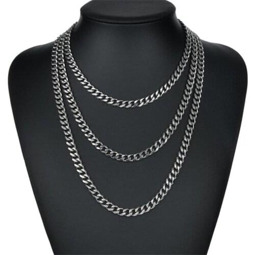 1pc 40 50 60cm Basic Punk Stainless Steel Necklace for Men Women Curb Cuban Link Chain Chokers Vintage Black Gold
