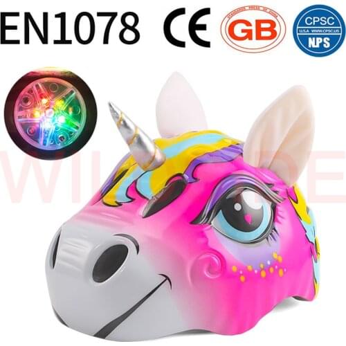Kids Cartoon Cute Animal Helmet Bicycle Scooter Protection Safety Hat With Taillight 48-52cm Comfortable Safe Cycling Helmet