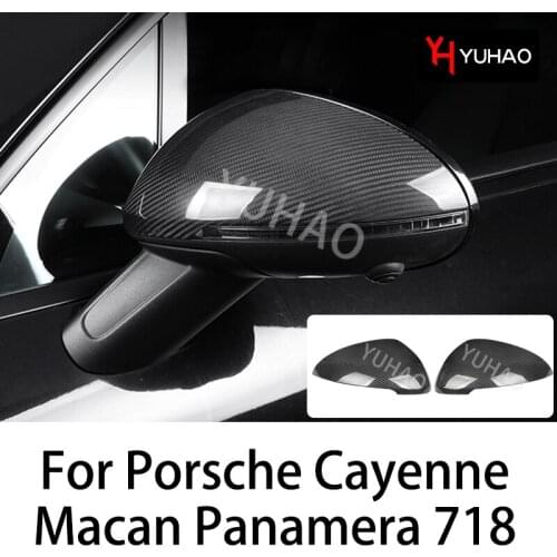 For Porsche Macan Cayenne Panamera 718 Car Carbon Fiber Rearview Mirror Protective Shell Decoration Sticker Exterior Supplies
