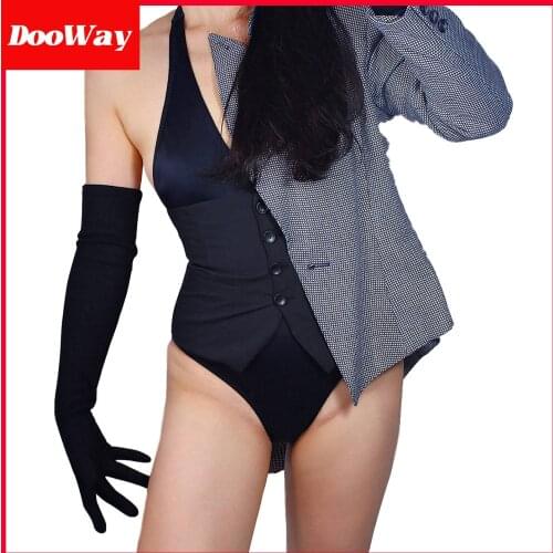 DooWay Cashmere Women Fashion Warm Long Gloves 60cm 23-inch Opera Wool Black Elastic Retro Evening Dress Thin