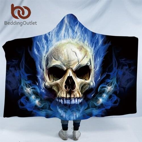 BeddingOutlet Skull Collection Hooded Blanket 3d Blue Fire Flame Sherpa Fleece Wearable Blanket Floral Stylish Throw Blanket