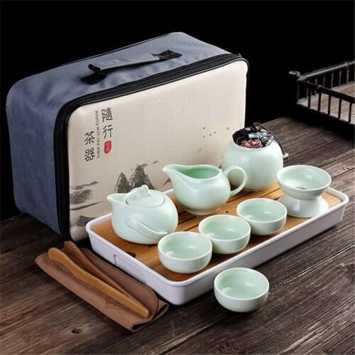 Ceramic Portable Teapot Outdoor Travel Gaiwan Tea Cups Kettle Teacup Tea Ceremony Chinese Teaware Kung Fu Tea Set Fine Gifts
