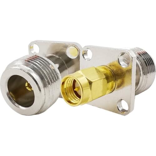 RF Coaxial Coax M/F Adapter SMA Male Plug to N Female Jack With 4 Hole Flange Panel Mount Chassis Adapter SMA to N Connector