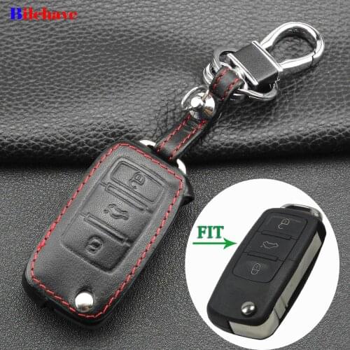 Bilchave 3B Remote leather Case Fob For Volkswagen Passat CC POLO Golf GTI jetta tiguan Gol CrossFox Plus Eos Scirocco For Skoda