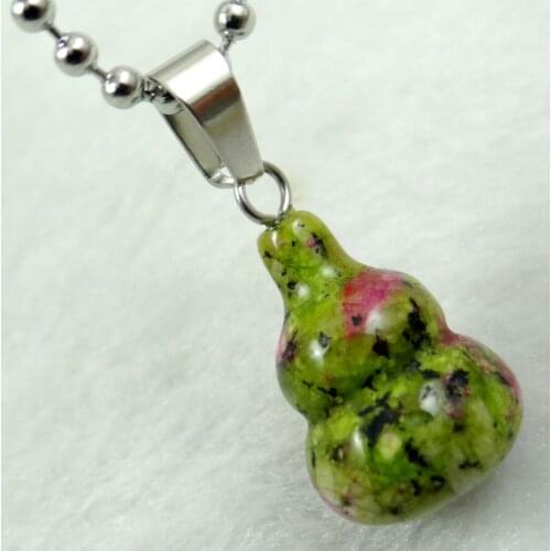 Natural stone Quartz Crystal Opal howlite Stone Carving gourd Pendant stainless steel Necklace for women Fashion Jewelry making