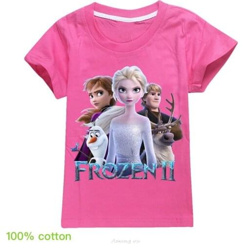 Frozen Elsa Princess Pattern Child Girl Summer Short-Sleeved T-shirt Cotton Pink Red Blue Black Casual Cute Kids T-shirt