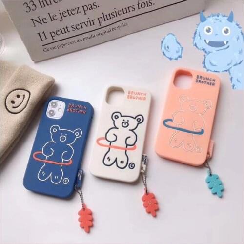 Lovely Korea Bear With Charm Phone Case For iPhone11Pro Xs max 6s 78plus SE2 XR Rubber Soft Full Cover body Shell Protection