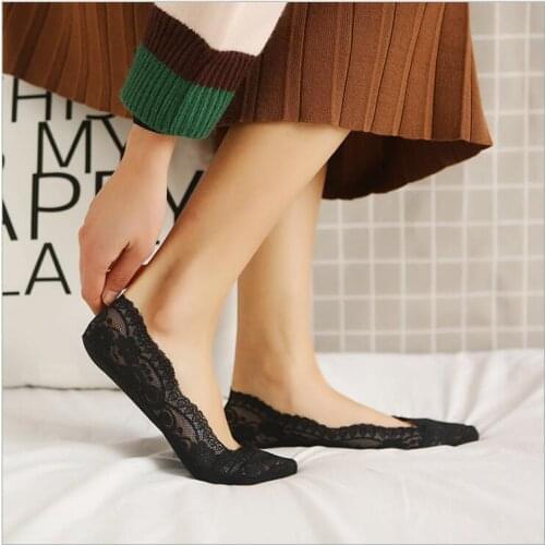 Fashion Women Cotton Lace Antiskid Invisible Liner Socks Elastic Comfy Female Summer Spring Ankle Boat Low Cut Boat Socks