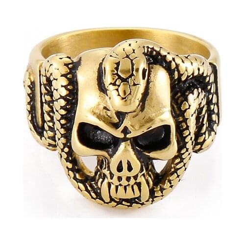 Punk Skull Rings For Men Gold Silver Color Stainless Steel Fashion Jewelry Anillos Hombres Men Animal Snake Rings Free Shipping