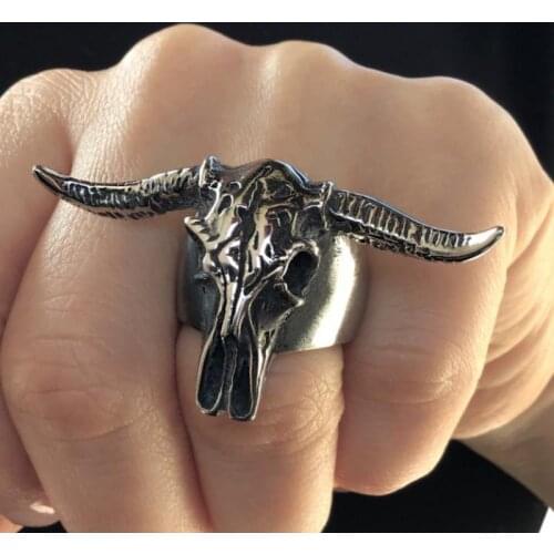 Mens Personality Fashion Gothic Animal Bull Skull Punk Ring Clothing Jewelry Ring