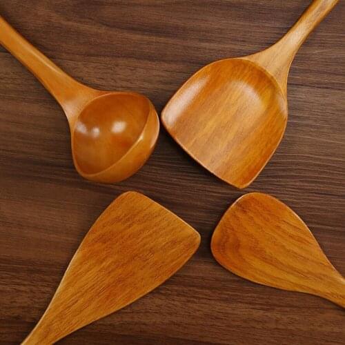 Hot 4PC/Set Japanese Style Non-Sticky Pan Spatula Set Wooden Kitchen Tool Set Durable Pan Natural Cooking Kitchen Tool Sets 250E