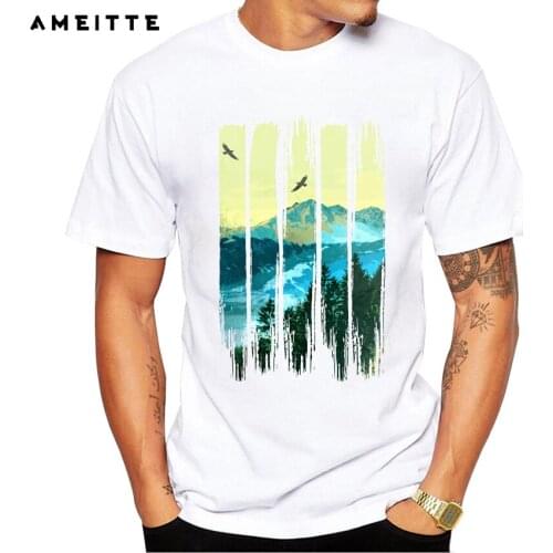 Newest Fashion Mountain Printed T-Shirt Mens Hipster O-Neck Short Sleeve Tee Shirts Hight Quality Comfortable Male Tops