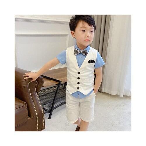Summer new solid color childrens dress waistcoat suit 3-8 years old boy version host suit flower girl boy performance handsome