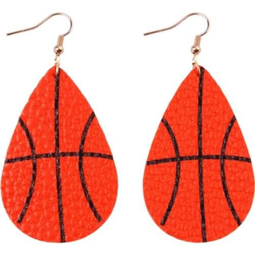 Wholesale American Fashion Sport Jewelry Baseball Football Softball Basketball Leather Teardrop Earrings Buffalo Plaid Earrings
