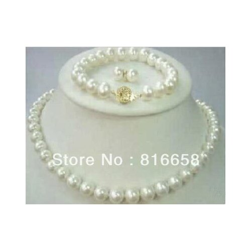 Natural 9-10mm White Freshwater Pearl Necklace Bracelet & Earring