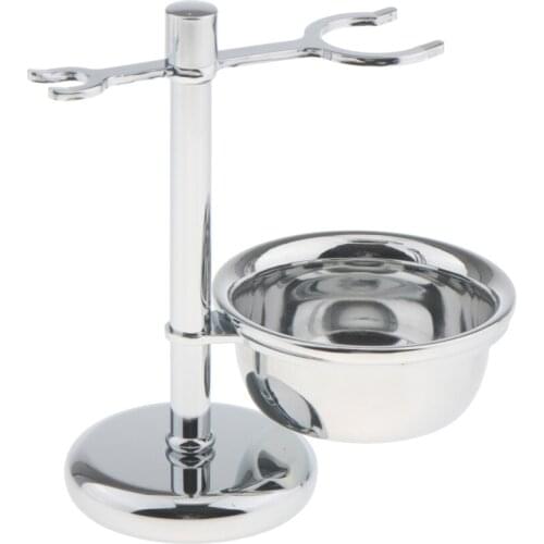 MagiDeal Men Zinc Alloy Shaving Brush Stand Holder With Soap Bowl Set