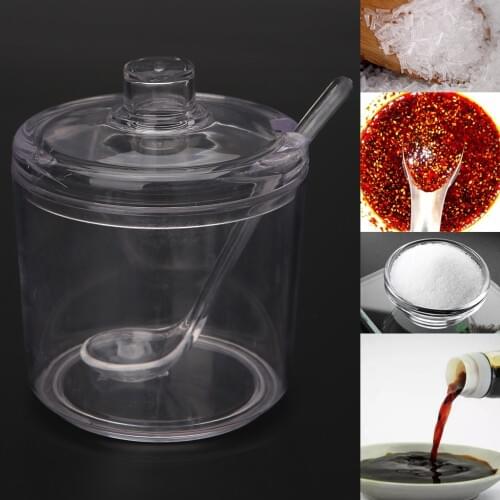 Transparent Acrylic Seasoning Can With Spoon Spice Jar For Salt Sugar Pepper Powder Kitchen Supplies 8x7.5cm