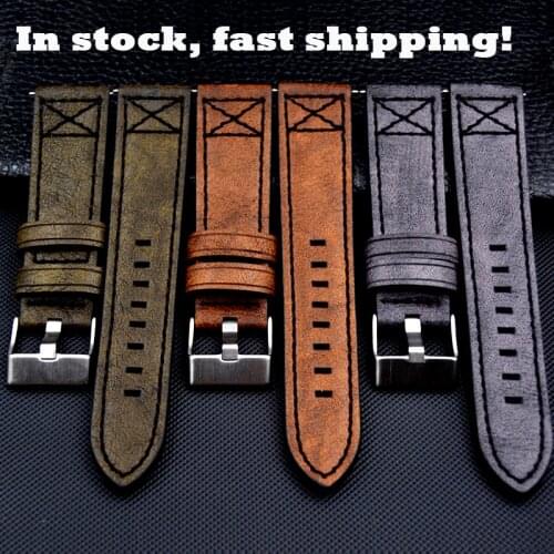 NEW Calfskin Leather Watchband Soft Material Watch Band Wrist Strap 20mm 22mm 24mm With Silver Stainless Steel Buckle Watch Belt