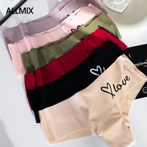 ALLMIX Hot Sexy Womens Ice Silk Love Panties Underwear Seamless Briefs Low Waist Female Sport Panty Soft Comfort Lady Lingerie