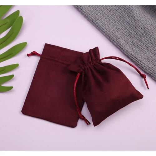 50 Wine Red Jewelry Packaging Pouches Custom Personalized Logo Print Drawstring Bags Chic Wedding Favor Gift Bags Flannel Bag