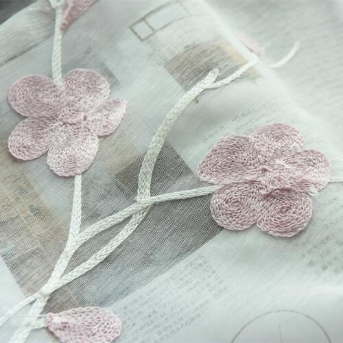 Embroidered Pink Floral Modern Curtains Drape Panel Sheer Tulle Curtains For Living Room Door Kitchen Bedroom for kids