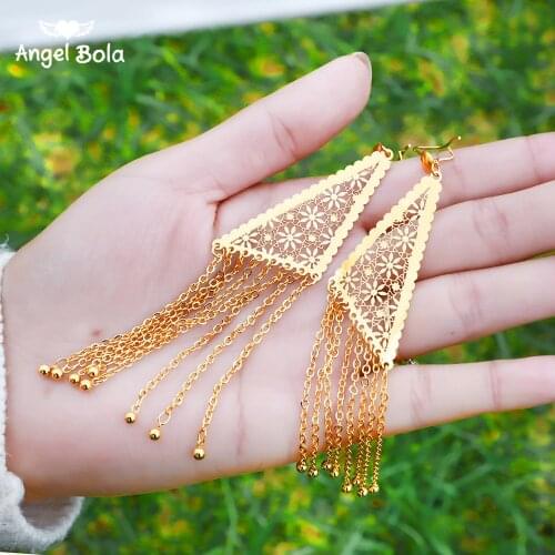 Nigeria Turkish Jewelry Gifts with Pieces Tassel Pendant Earrings Oman Allah Muslim Islamic Gold Color Drop Earrings for Women