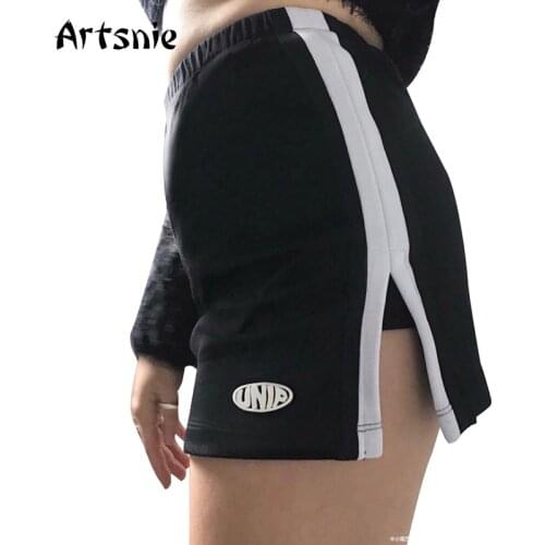 Artsnie Summer 2019 High Waist Casual Skirt Shorts Women Sexy Split Striped Cycling Running Shorts Femme Biker Shorts Mujer
