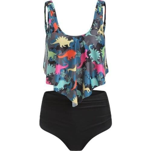 Wipalo Dinosaur Print Ruffle Women Set Women 2019 Sexy Set Sexy Vintage Ruffles Cover Wear Bathing Suit Lady S-3XL