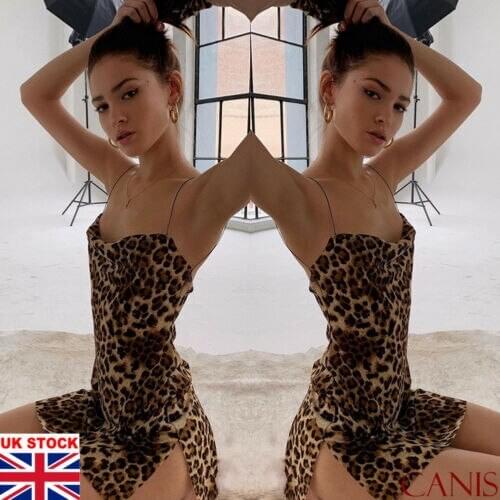 Fashion Sexy Sleepwear Women Ladies V Neck Lingerie Leopard Printed Bodycon Slip Mini Dress Sleepdress Nightwear Underwear