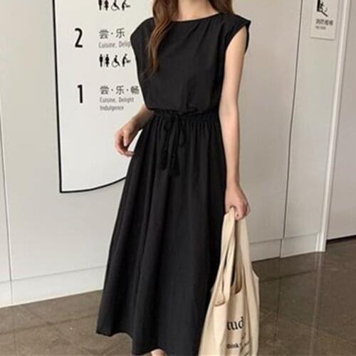 2021 Design New Chic Sleeveless Round Neck Women Summer Dress Solid Cotton Linen Slim Bandage Stylish Casual Dresses 9 Colors