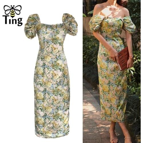 Tingfly Vintage Elegant Victorian Puff Sleeve Party Dinner Night Dresses Summer Retro Square Collar Fitness Curve Sexy Midi Dres