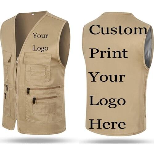 Custom Vest Men Pockets Customize Printing LOGOs Name Advertisement Company Poly Male Sleeveless Waistcoat Photographer Jacket
